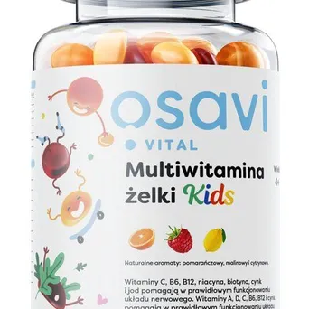 Multiwitamina dla dzieci w żelkach Osavi, Pomarańcza Malina Cytryna (Bez cukru) - 60 żelek