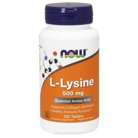 Opakowanie zawiera  L-Lizyna -L-Lysine -500 mg 100 tabl. NOW Foods