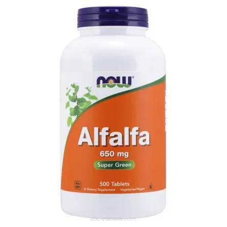 Opakowanie zawiera Alfalfa - Lucerna Siewna 650 mg 500 tabl. NOW Foods