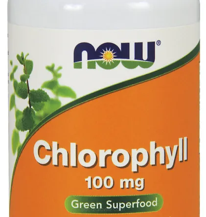 Opakowanie zawiera Chlorofil w tabletkach firmy Now foods 100mg 90 kapsułek
