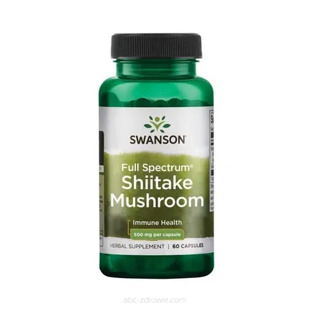 Opakowanie zawiera Full Spectrum Shiitake Mushroom - Grzyb Shiitake (Shitake) 500 mg 60 kaps. Swanson