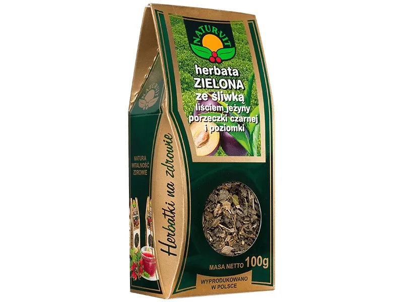 NATURA-WITA Herbata zielona ze śliwką, liściem jeżyny, porzeczki i poziomki 100g