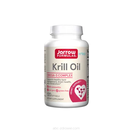 Opakowanie Krill Oil od Jarrow Formulas, zawierające 120 kapsułek, na abc-zdrowie.com. Naturalne wsparcie zdrowia z kwasami omega-3.