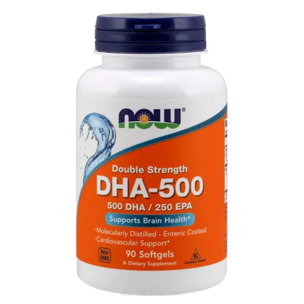 Opakowanie zawiera DHA-500, 500 DHA / 250 EPA - 90 kaps. Now Foods
