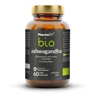 Ashwagandha bio ekstrakt bio z żeń-szenia indyjskiego 5% witanolidów 60 kaps Plus Pharmovit bio
