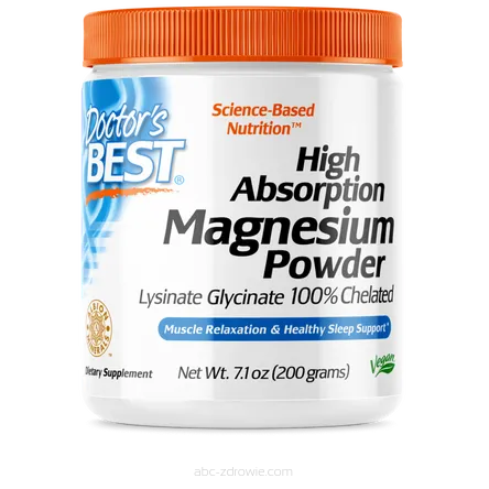 Opakowanie zawiera Magnez w proszku o wysokiej absorpcji  Doctor's Best – 200g