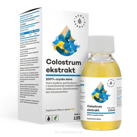 Opakowanie zawiera Colostrum ekstrakt - 100% czysta siara bydlęca w płynie 125 ml-Aura Herbals
