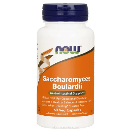Opakowanie zawiera Probiotyk Saccharomyces Boulardii 60 kaps. NOW Foods