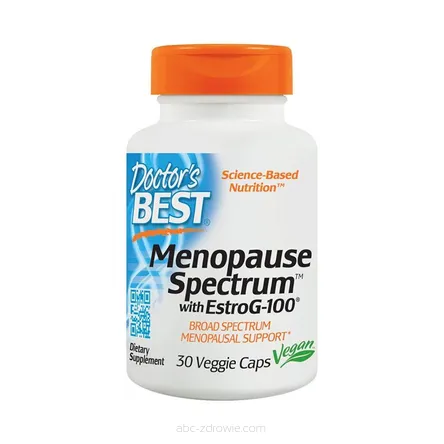 Opakowanie Menopauza Spectrum od Doctor's Best, zawierające 30 kapsułek wegetariańskich, na abc-zdrowie.com. Naturalna pomoc w menopauzie.