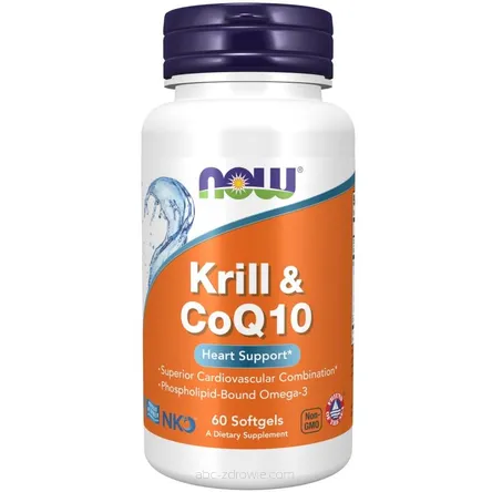 Buteleczka biało pomarańczowa zawiera Krill i Koenzym Q10 - 60 kaps. Now Foods
