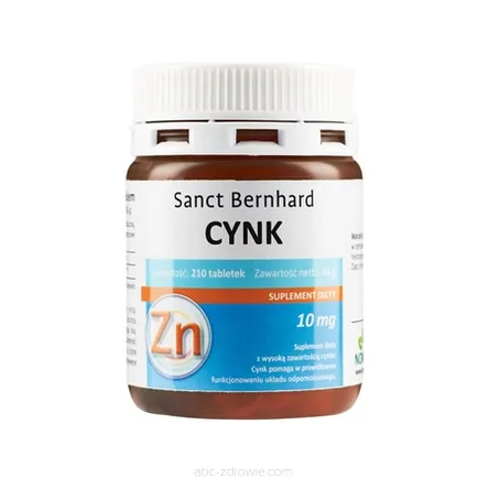 Opakowanie zawiera Cynk 10 mg 210 tabletek.Sanct Bernhard