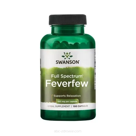 Opakowanie zawiera Full Spectrum Feverfew - Złocień Maruna 380 mg 100 kaps. Swanson