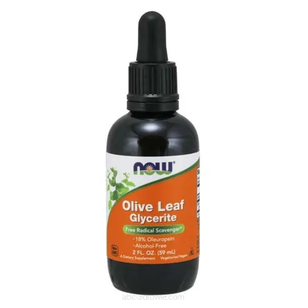 Buteleczka zawiera Olive Leaf Glycerite - Liść Oliwny ekstrakt 18% Oleuropeiny 59 ml NOW Foods