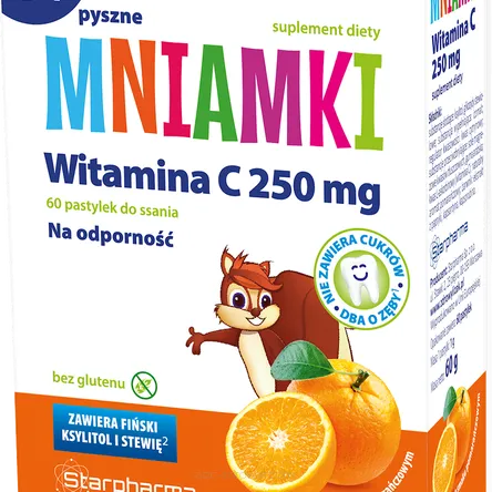 Mniamki Witamina C 250mg, 60 pastylek do ssania o smaku pomarańczowym STARPHARMA