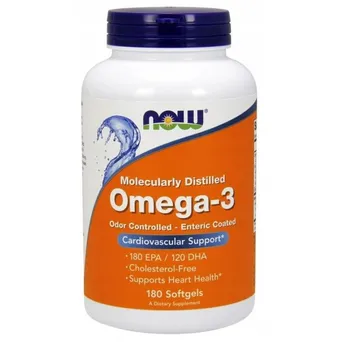Omega 3 Molecularly Distilled - DHA 120 mg + EPA 180 mg 180 kaps. NOW Foods