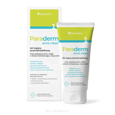 Tuba zawiera Paraderm acne clean żel myjący przeciwtrądzikowy 150g PARAMEDICA