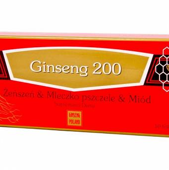 Ginseng 200 żeń szeń + mleczko pszczele+ Miód 10x10ml fiolki