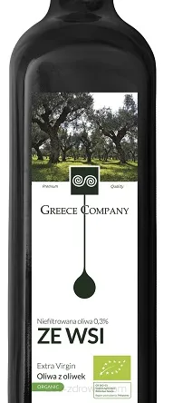 Butelka zawiera Oliwa z oliwek ze wsi extra virgin niefiltrowana BIO 500ml GREECE COMPANY