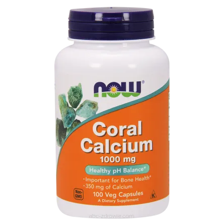 Opakowanie zawiera Wapno Koralowe (Coral Calcium) - Wapno z Koralowca 1000 mg 100 kaps. NOW Foods