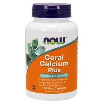 Wapno Koralowe (Coral Calcium Plus) - Wapno z Koralowca + Magnez + Witamina D 100 kaps. NOW Foods