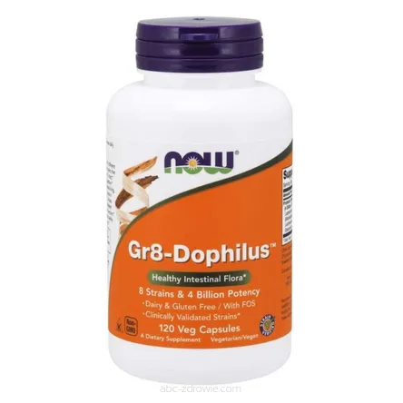 Opakowanie zawiera Probiotyk Gr8-Dophilus 120 kaps. NOW Foods