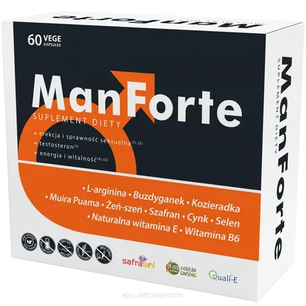 Opakowanie zawiera ManForte dla mężczyzn  60 kapsułek firmy  Aliness