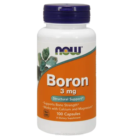 Opakowanie zawiera Boron - Bor 3 mg 100 kaps. NOW Foods
