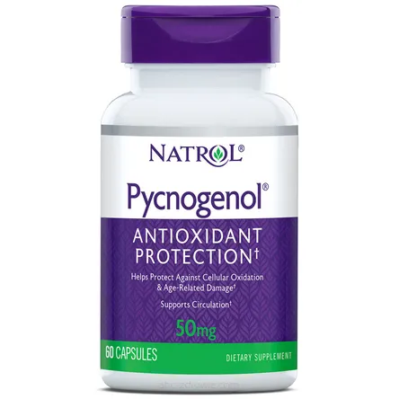 Opakowanie zawiera Pycnogenol 50mg Natrol - 60 kapsułek