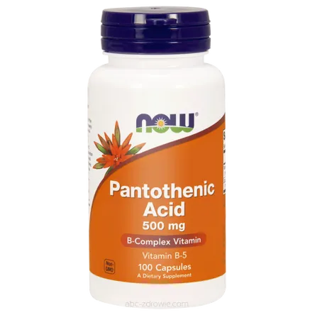 Opakowanie zawiera Pantothenic Acid 500mg, 100caps. - kwas pantotenowy, witamina B5 Now Foods