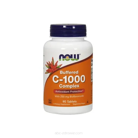Opakowanie zawiera Buforowana Witamina C 1000 mg + Bioflawonoidy Cytrusowe 250 mg -90 tabl. NOW Foods