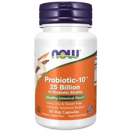 Opakowanie zawiera Probiotyk Probiotic-10 - 25 miliardów CFU 30 kaps. NOW Foods