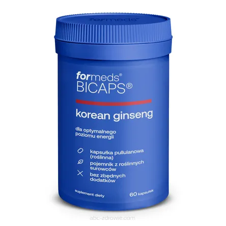 Opakowanie zawiera Korean Ginseng Formeds Bicaps 60 kapsułek.
