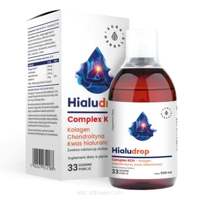 Opakowanie zawiera HialuDrop Complex KCH w płynie  Kolagen, Chondroityna, Kwas Hialuronowy500 ml-Aura Herbals