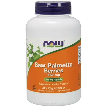 Opakowanie zawiera Saw Palmetto Berries - Palma Sabalowa (jagody) 550 mg 250 kaps.NOW Foods