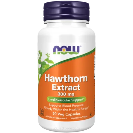 Opakowanie zawiera Hawthorn Extract - Ekstrakt z Głogu 300 mg 90 kaps. NOW Foods