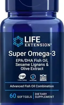 Super Omega-3 EPA/DHA Life Extension z Lignanami Sezamowymi i ekstraktem z Oliwek - 60 kaps.