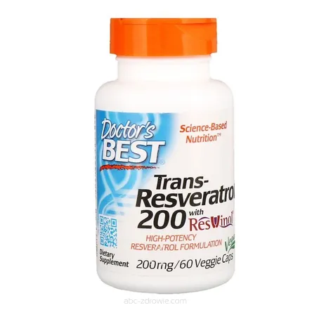 Opakowanie zawiera Resweratrol trans,Doctor's Best 200mg - 60 wege kapsułki