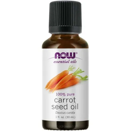 Buteleczka zawiera Olejek eteryczny z nasion Marchwii 100%- Carrot Seed Oil 30 ml NOW Foods