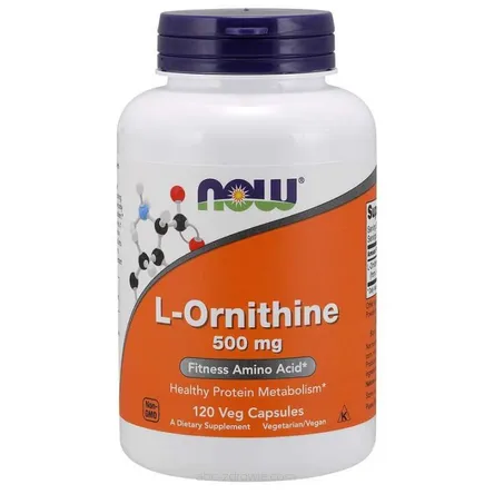 Opakowanie zawiera L-Ornityna 500 mg 120 kaps. NOW Foods