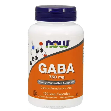 Opakowanie zawiera GABA - Kwas Gamma Aminomasłowy 750 mg 100 kaps. NOW Foods