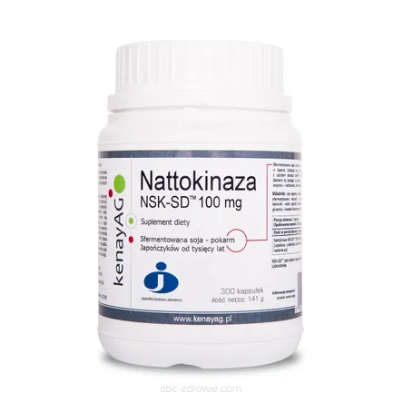Opakowanie zawiera Nattokinaza NSK-SD 100 mg -300 kaps Kenay