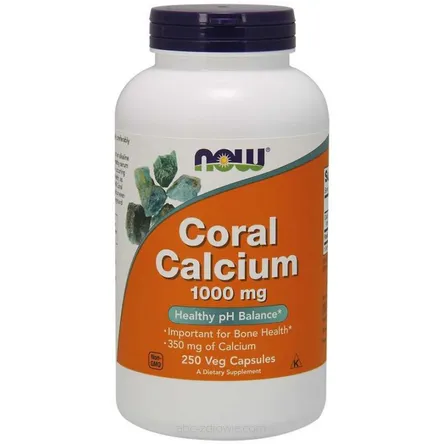 Opakowanie zawiera Wapno z Koralowca Coral Calcium, Now Foods 1000mg - 250 kaps