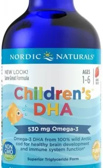 DHA dla dzieci od 1 roku życia 530mg truskawka  Nordic Naturals 119 ml.