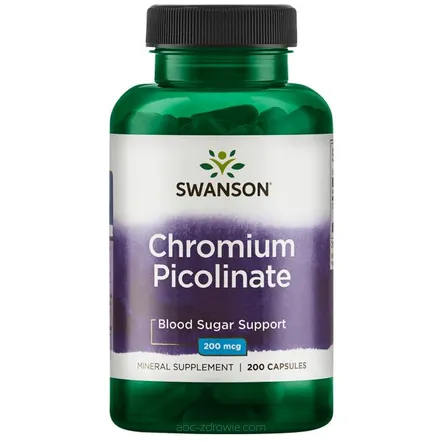 Opakowanie zawiera Chromium Picolinate - Chrom /pikolinian chromu/ 200 mcg Swanson 200 kaps.