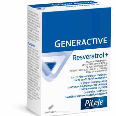 Opakowanie zawiera Generactive Resveratrol + Pileje 30 kaps.