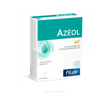 Opakowanie zawiera Azeol AF na  infekcje grzybiczne, zawiera olej lnicznika siewnego.Pileje 30 kaps.