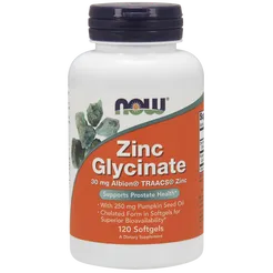 Zinc Glycinate - Cynk /chelat cynku/ + Olej z Pestek Dyni 120 kaps. NOW Foods