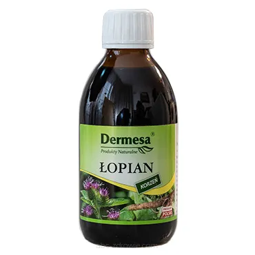 Butelka Korzenia Łopianu Dermesa, 250 ml, na abc-zdrowie.com. Naturalna pielęgnacja dla zdrowych włosów i skóry.