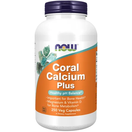 Opakowanie  zawiera Coral Calcium Plus - Wapno z Koralowca 250 kaps. NOW Foods