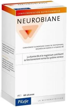 Opakowanie zawiera Neurobiane- tabletki na stres, tryptofan-magnez-Vit B6 ,Pileje 60 kaps.
